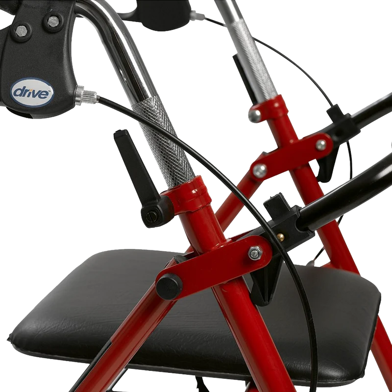 Drive Medical Four Wheel Rollator with Fold Up Removable Back Support Red