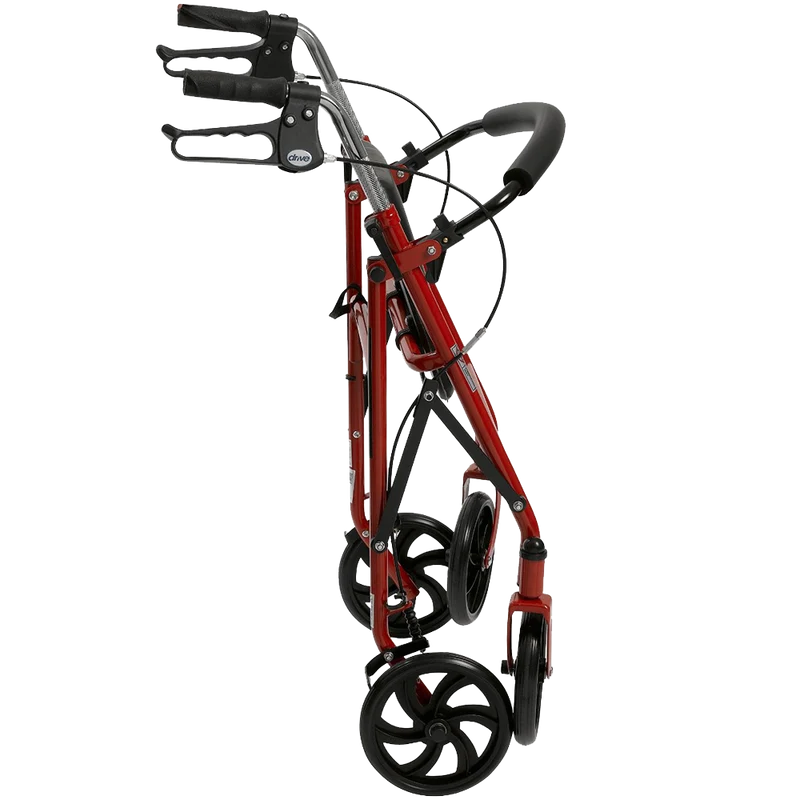 Drive Medical Four Wheel Rollator with Fold Up Removable Back Support Red