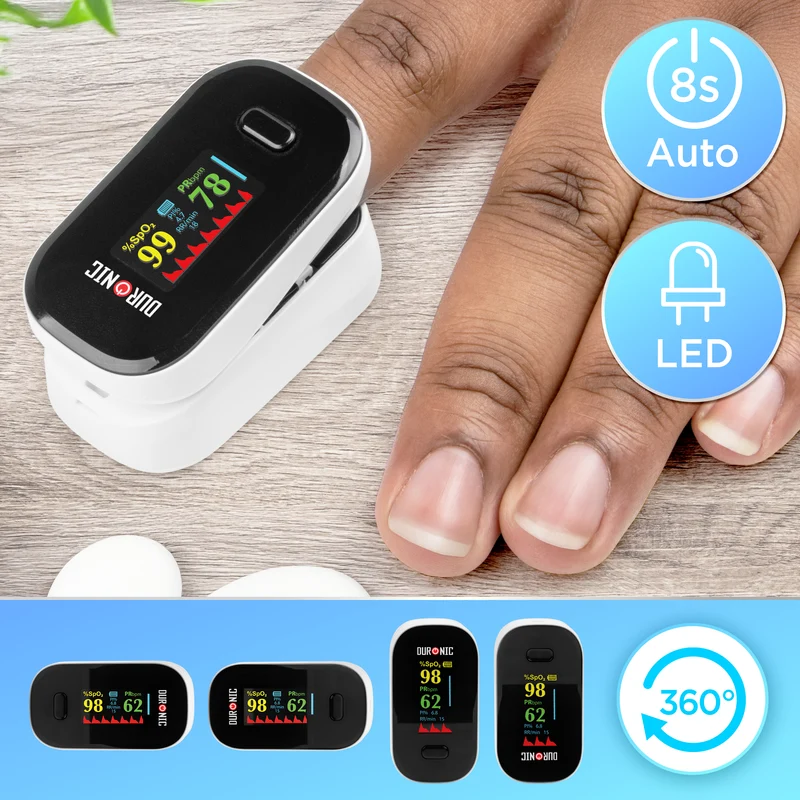 Duronic OX02 Pulsoximeter, Messen von Sauerstoffsättigung (SpO₂) im Blut, Oximeter für Zuhause, Pulsoximeter für schmerzfreie Anwendung am Finger