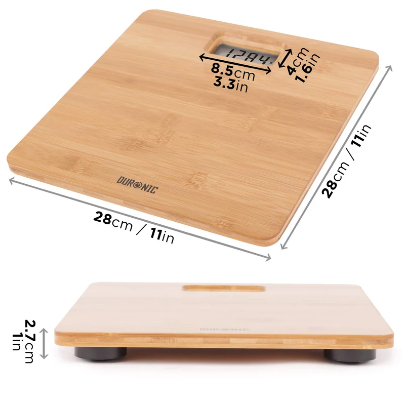 Duronic BS503 Personenwaage aus Bambus Holz | Digitale Waage bis 180 kg | Gewichtswaage mit Hochpräzisions-Sensoren und Step-On Technik | Flache Gewichtswaage 28 x 28 cm | Badezimmerwaage Digitalwaage