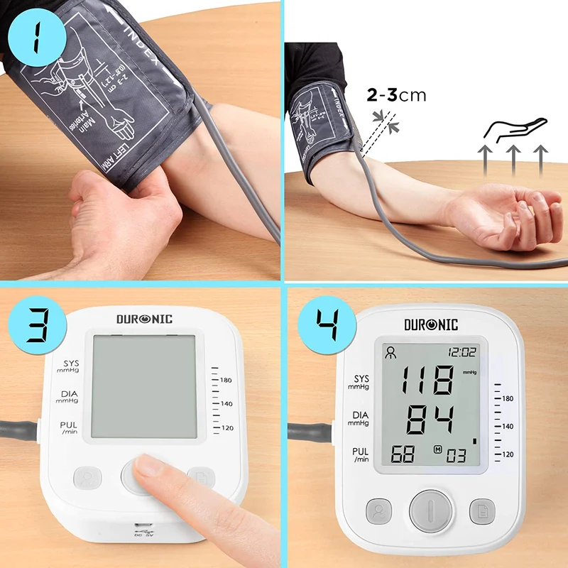 Duronic BPM200 Digitales Oberarm-Blutdruckmessgerät | Arhythmie Erkennung | Manschette 22-36 cm | Automatische Blutdruckmessung | Blutdruckmesser mit Herzrhythmusstörung Funktion | AAA Batterien