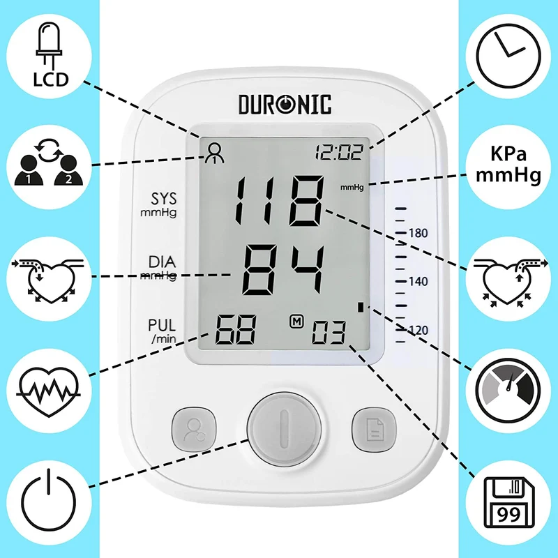 Duronic BPM200 Digitales Oberarm-Blutdruckmessgerät | Arhythmie Erkennung | Manschette 22-36 cm | Automatische Blutdruckmessung | Blutdruckmesser mit Herzrhythmusstörung Funktion | AAA Batterien