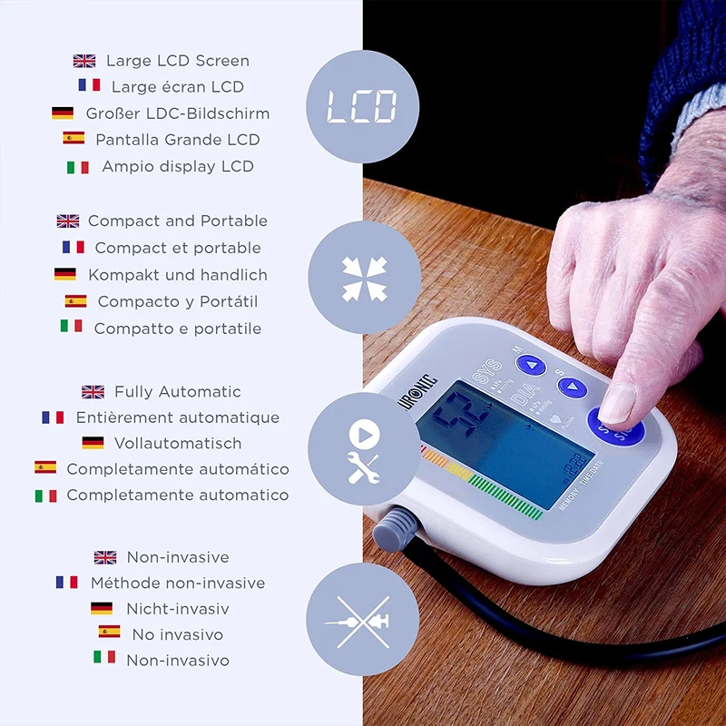 Duronic BPM080 Digitales Oberarm-Blutdruckmessgerät | Arhythmie Erkennung | Manschette 22 - 42 cm | Automatische Blutdruckmessung | Blutdruckmesser mit Herzrhythmusstörung Funktion | AAA Batterien