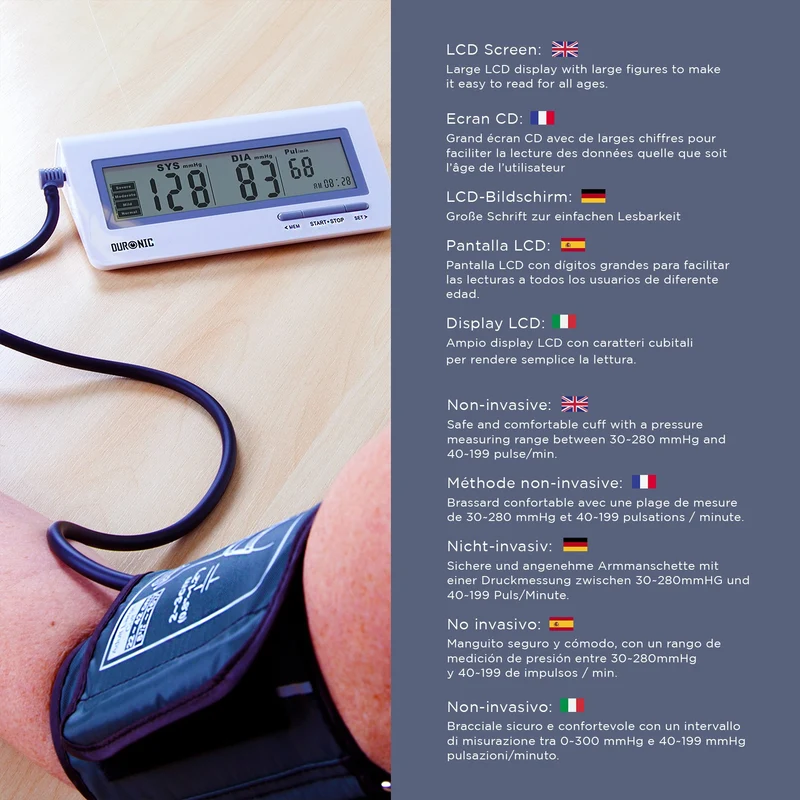 Duronic BPM400 Digitales Oberarm-Blutdruckmessgerät | Arhythmie Erkennung | Manschette 22 - 42 cm | Große Anzeige Blutdruckmessung | Blutdruckmesser mit Herzrhythmusstörung Funktion | AAA Batterien