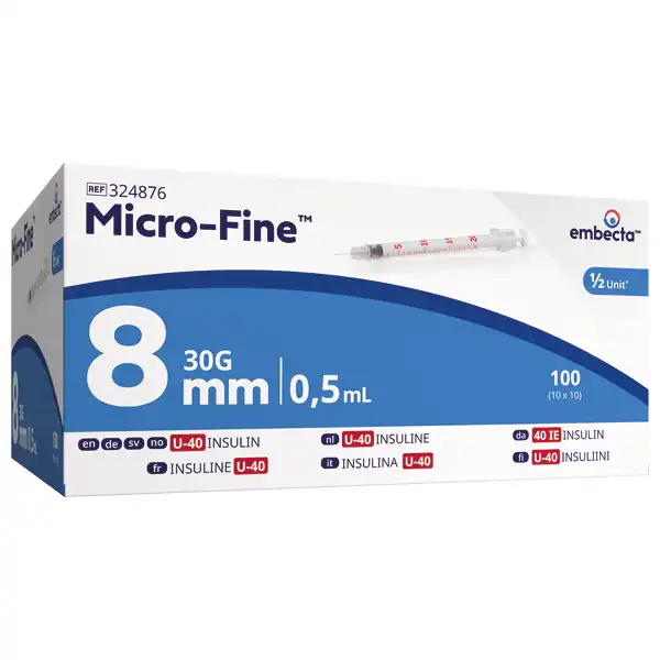 Embecta Micro-Fine U-40 Einmalspritzen 0,5 ml 30 G x 8 mm