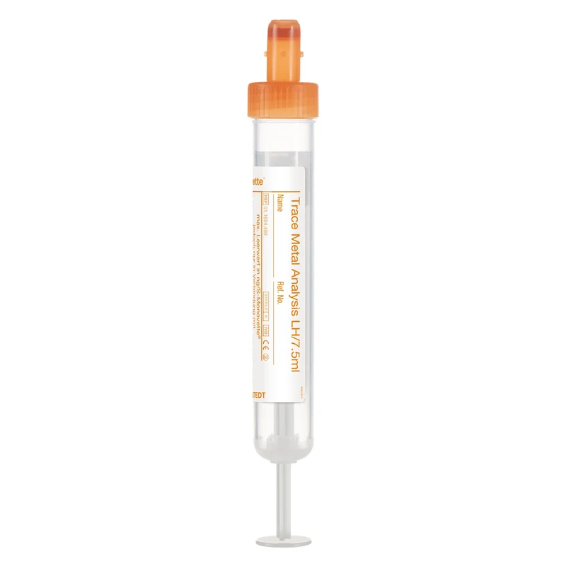 S-Monovette® Metallanalytik LH, 7,5 ml, Verschluss orange, (LxØ): 92 x 15 mm, mit Papieretikett