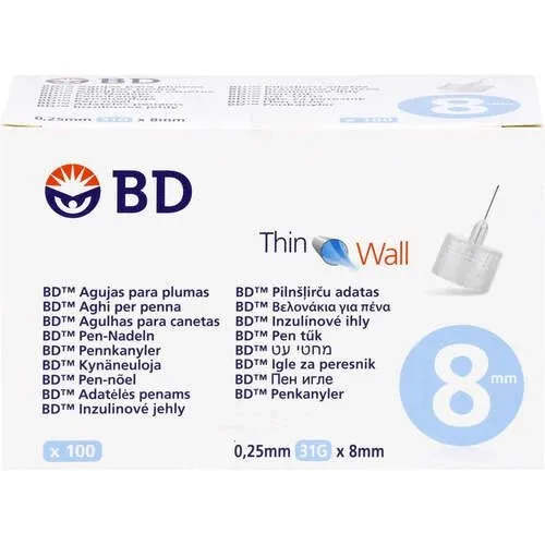 BD Thin Wall Pen‑Nadeln 8 mm | Ø 0.25 mm | 31 G
