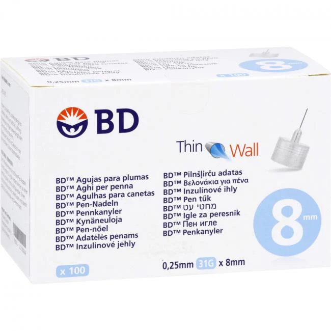 BD Thin Wall Pen‑Nadeln 8 mm | Ø 0.25 mm | 31 G