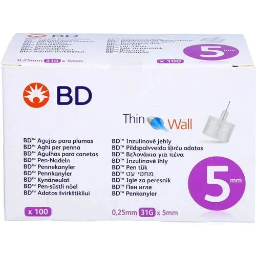 BD Thin Wall Pen‑Nadeln 5 mm | Ø 0.25 mm | 31 G