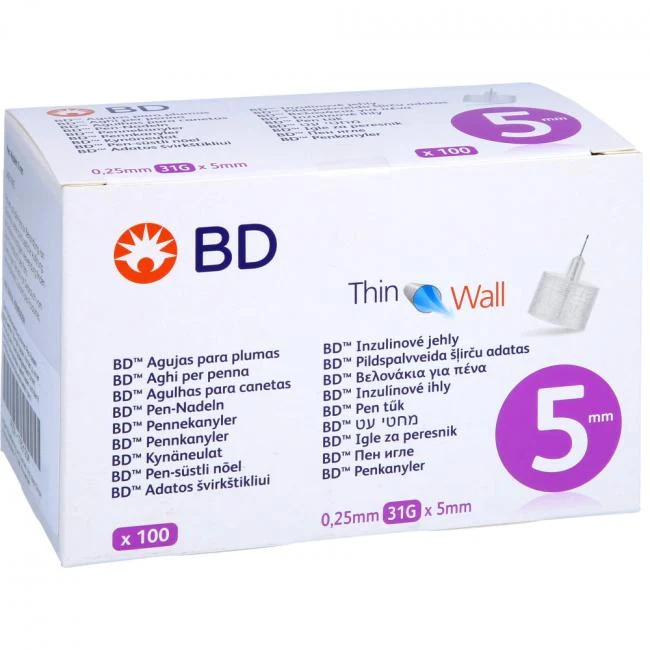 BD Thin Wall Pen‑Nadeln 5 mm | Ø 0.25 mm | 31 G