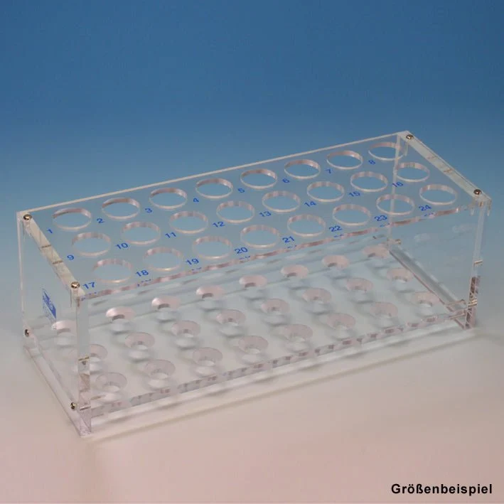 Reagenzglasgestell aus Plexiglas bis 18 mm Ø, ohne Stäbe