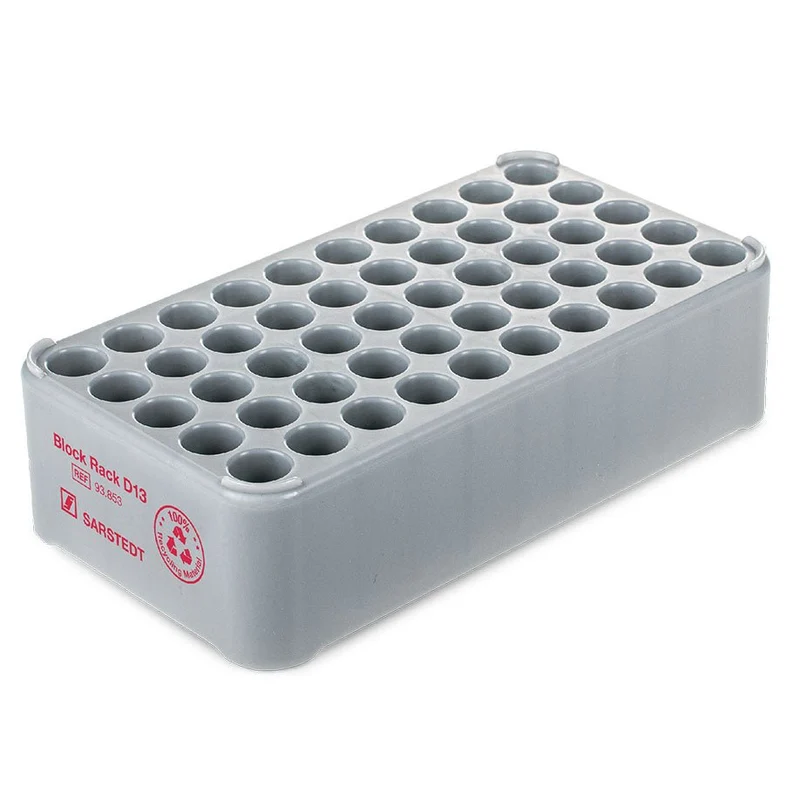 Block Rack D13 Reagenzglasständer Grau – (Ø 13 mm, 5 x 10 Raster)