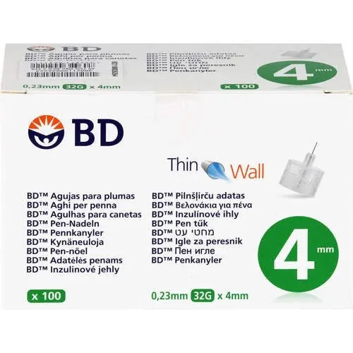 BD Thin Wall Pen‑Nadeln 4 mm | Ø 0.23 mm | 32 G