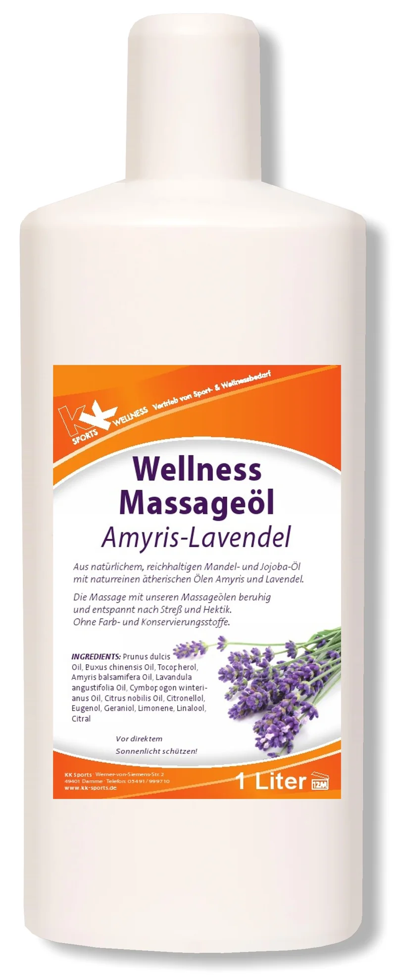 KK Wellness Massageöl Amyris-Lavendel 1 Liter Flasche