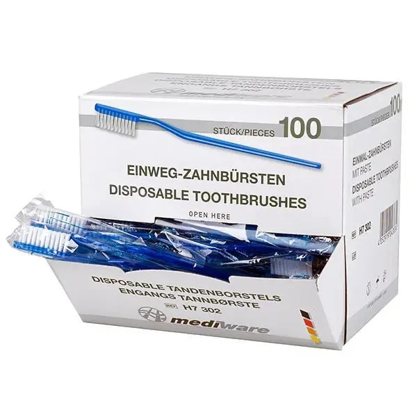 Einmal-Zahnbürsten - mit Zahnpulver