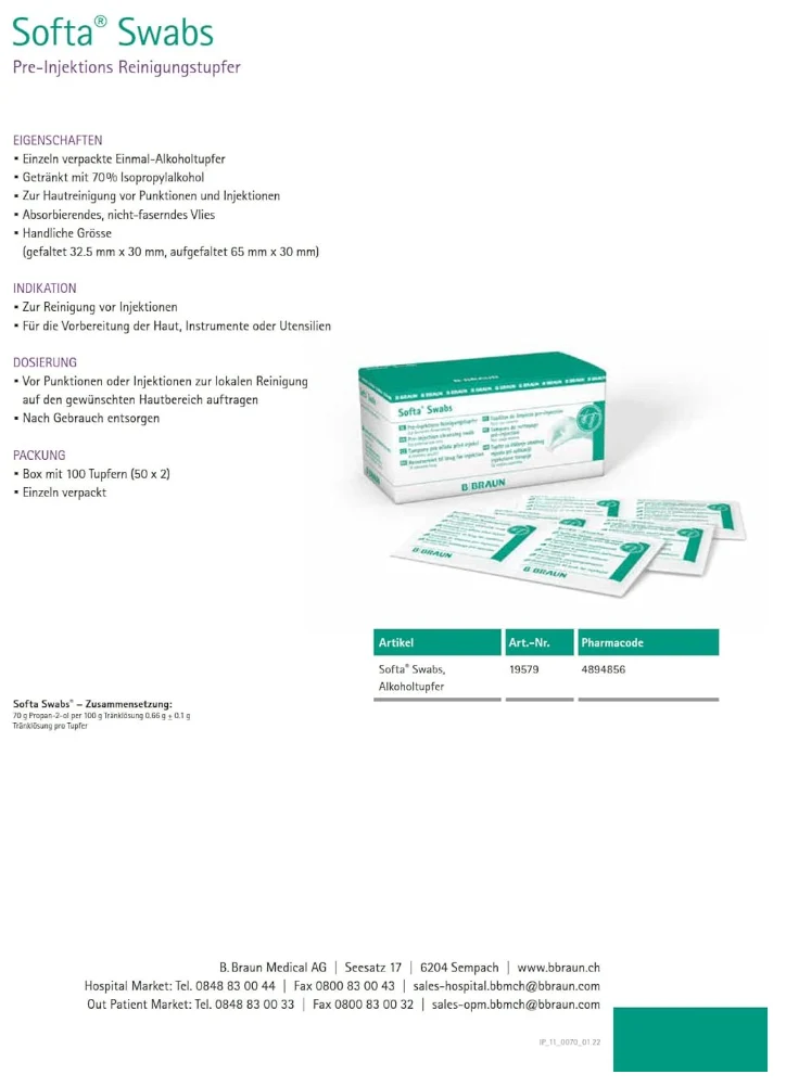 Softa Swabs I Alkoholtupfer zur Hautreinigung