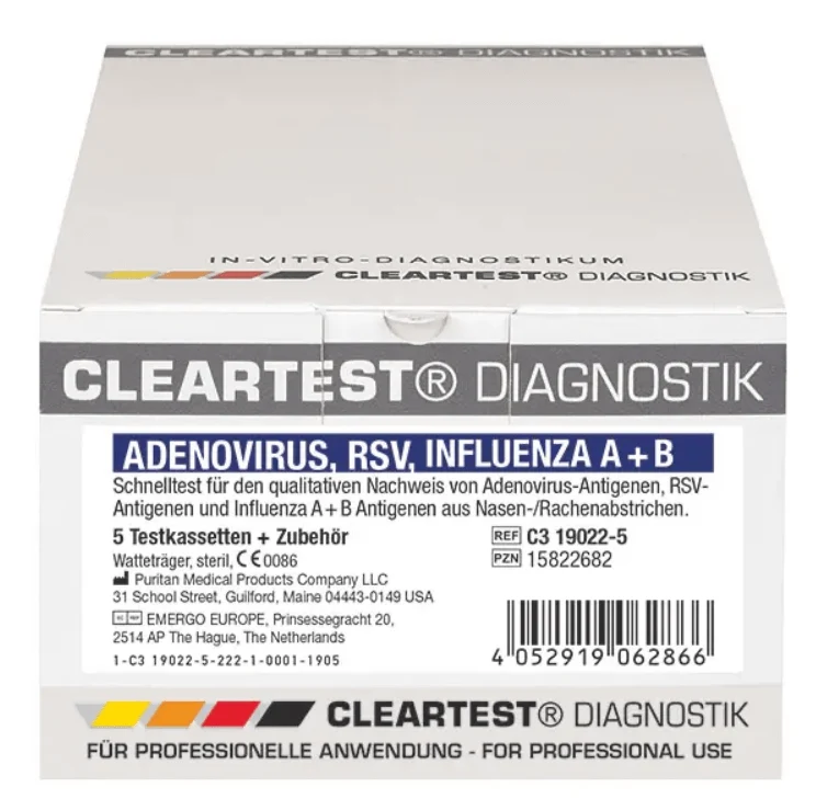 CLEARTEST Adenovirus / RSV / Influenza A+B Kombitest