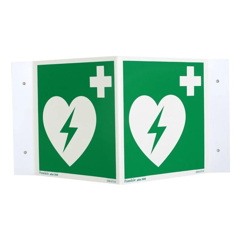 AED rechtwinkliges Nasenschild, nachleuchtend