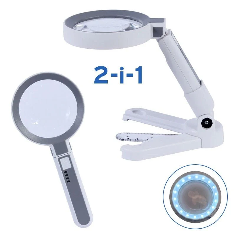 2-in-1 Leselupe mit LED-Beleuchtung – 4-fache Vergrößerung