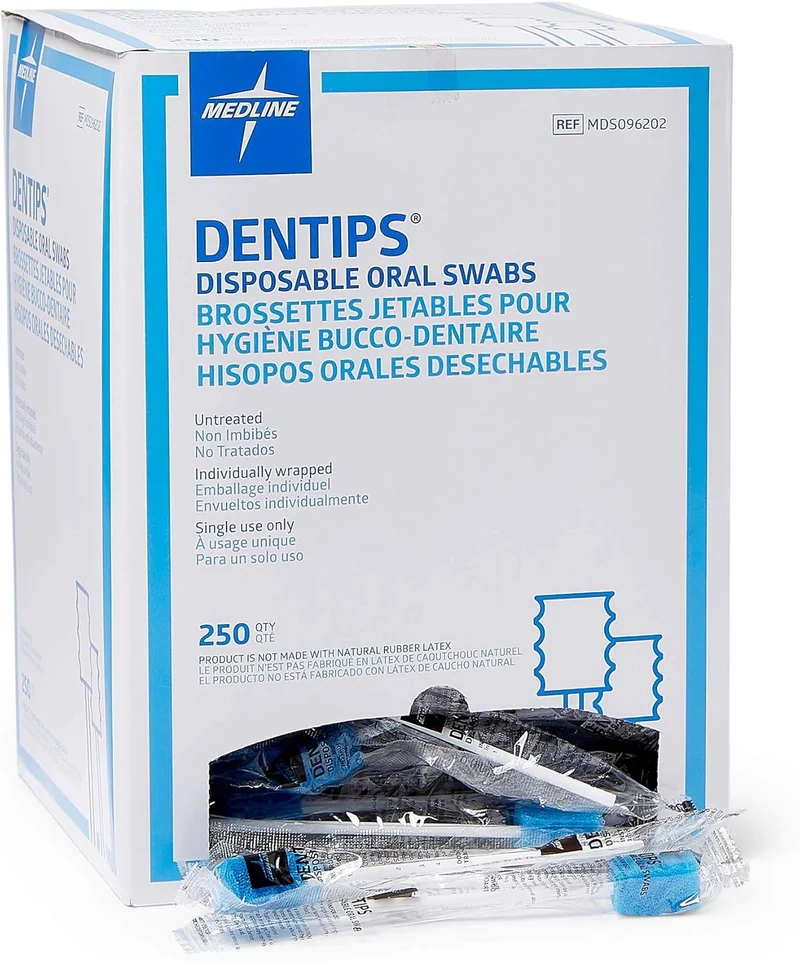 Medline Dentips Oral Swabs – Disposable Foam Oral Care Swabs