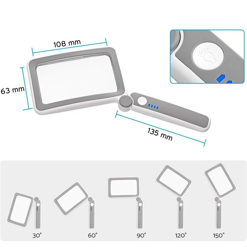 Faltbare Leselupe mit LED-Licht - 4x Vergrößerung