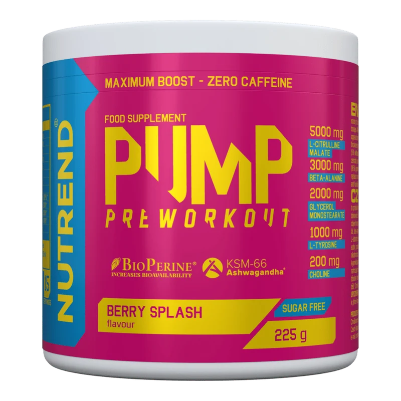 NUTREND PUMP Pre-workout without caffeine BERRY SPLASH SUGAR FREE 225G