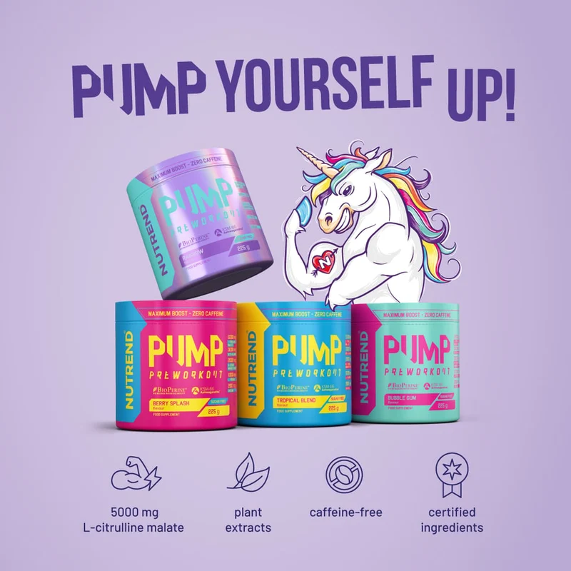 NUTREND PUMP Pre-workout without caffeine BERRY SPLASH SUGAR FREE 225G