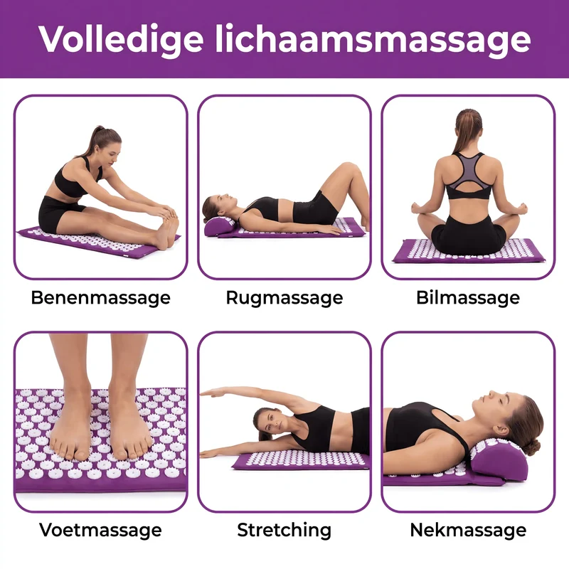 Acupressuurmat / Volledige lichaamsmassage tegen spanningen & pijn / 7.911 massagepunten / Incl. hoofdkussen en draagtas