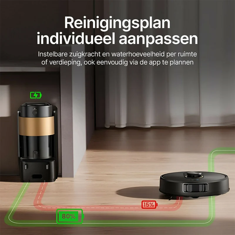 Robotstofzuiger met automatische leegstation / 10.000 Pa / 200 minuten looptijd / AI- & LiDAR-navigatie / 4-liter stofreservoir / 3-in-1 stofzuigen-dweilen-vegen / Meerdere kaarten / App- & spraakbediening