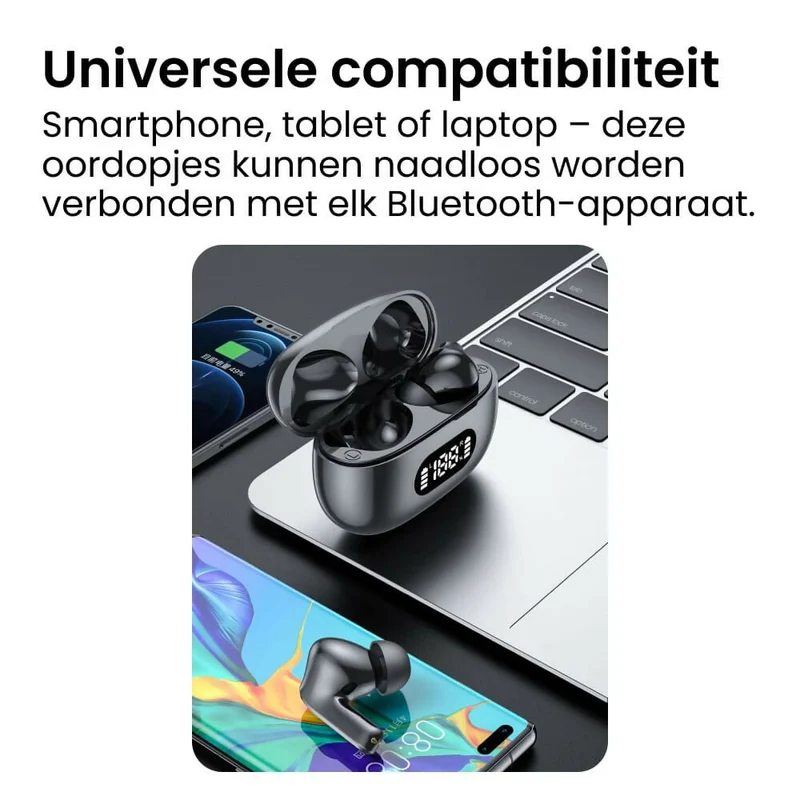 True Wireless in-ear hoofdtelefoon / Bluetooth 5.3 / 55 uur batterijduur / IPX5 waterdicht / LED-display / Voor sport, gaming en dagelijks gebruik