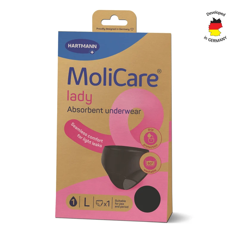 Absorbent Underwear, MoliCare® Lady absorbent underwear, Washable Pants for women suitable for light bladder weakness and period, Large size, Absorption capacity 82ml, 1 piece/pack