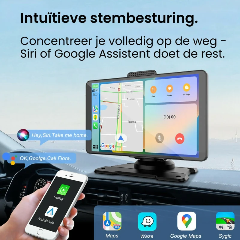 Draadloos smart navigatiesysteem met Apple CarPlay/Android Auto, 7-inch display, bluetooth, AUX, FM, luidspreker