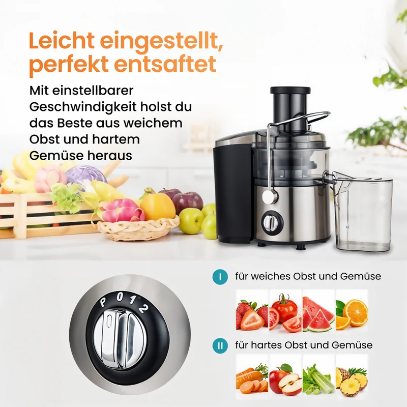 Entsafter mit großer Einfüllöffnung und 2 Geschwindigkeitsstufen