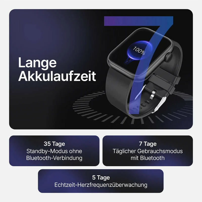 Top Performance Smartwatch mit Gesundheitstracking / IP67 Wasserdichtigkeit / 7 Tage Akkulaufzeit / 100 Sportmodi