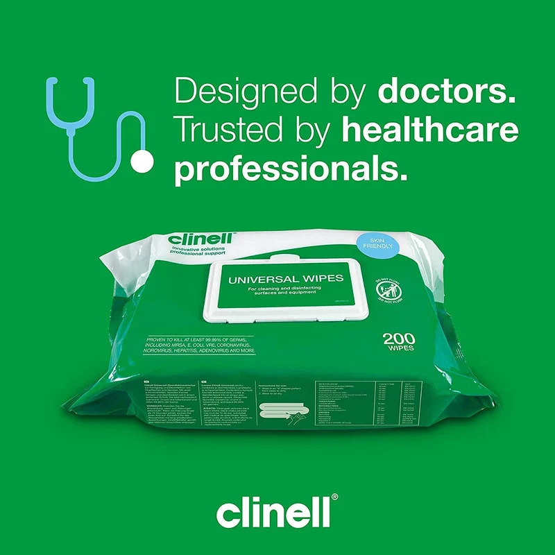 Clinell Universal Sanitising Wipes 200 Pack – Multi-Surface Cleaning & Sanitising Wipes