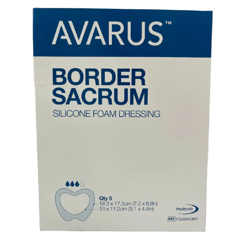 Avarus Border Sacrum Silicone Foam Dressing, 18.3 cm x 17.3 cm, 5 Pieces / Box