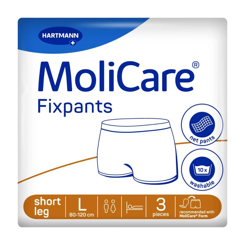 Adult Fixpants,MoliCare® Fixpants, Short Leg Fixation Pants for anatomically shaped large pads, Unisex, Pack of 3, Large
