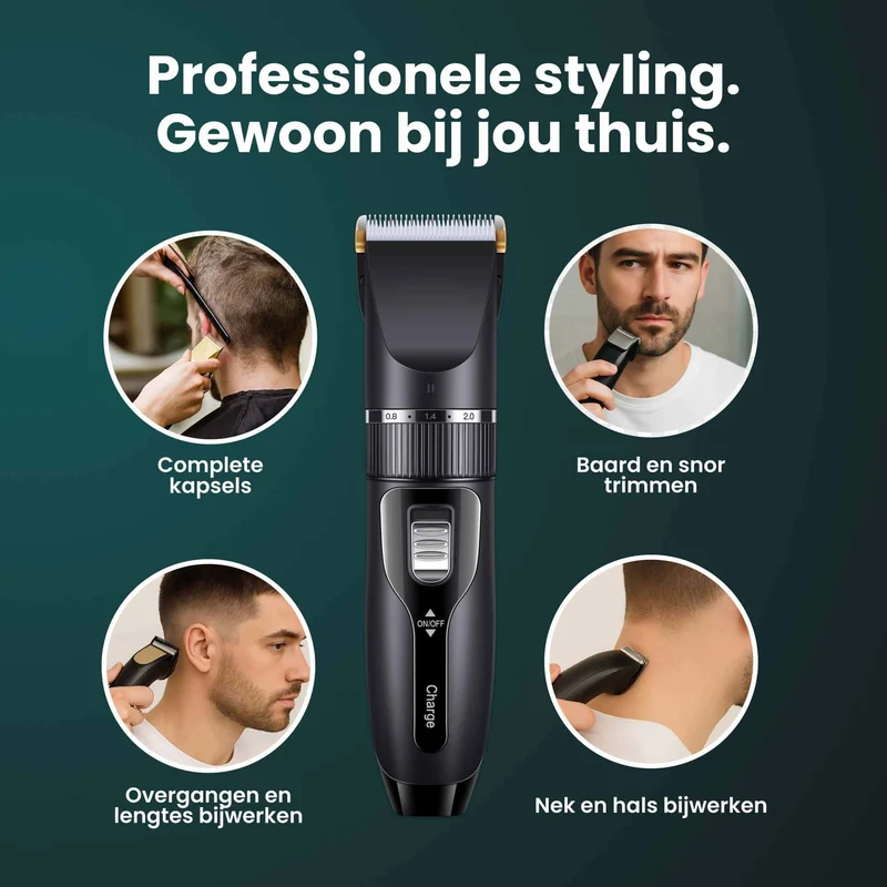 Tondeuse voor mannen / elektrisch oplaadbare baardtrimmer / ook geschikt voor honden / met geleidingskammen / 5 standen / eenvoudig te reinigen