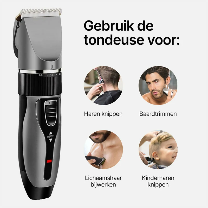 Tondeuse voor mannen / elektrisch oplaadbare baardtrimmer / ook geschikt voor honden / met geleidingskammen / 5 standen / eenvoudig te reinigen