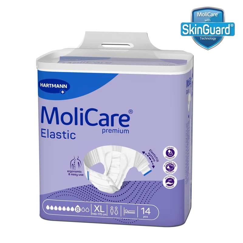 Adult Diaper, MoliCare Premium Elastic, Slip diapers for adult incontinence, Unisex, Extra Large, 8 Drops, 14 pieces / pack