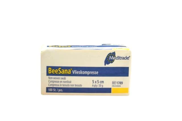 Beesana® | Vlieskompressen | Unsteril | 5 x 5 cm | 4-fach | 100 Stück