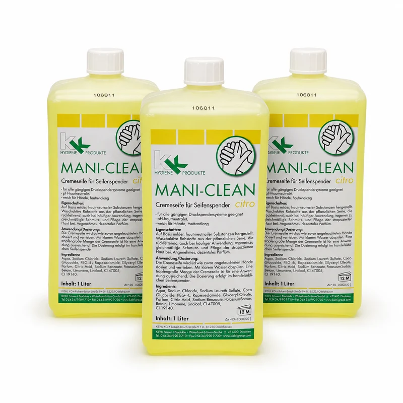 KK Mani-Clean Citro | Cremeseife | Seife | Handwaschseife | 3 x 1 Liter Euroflasche