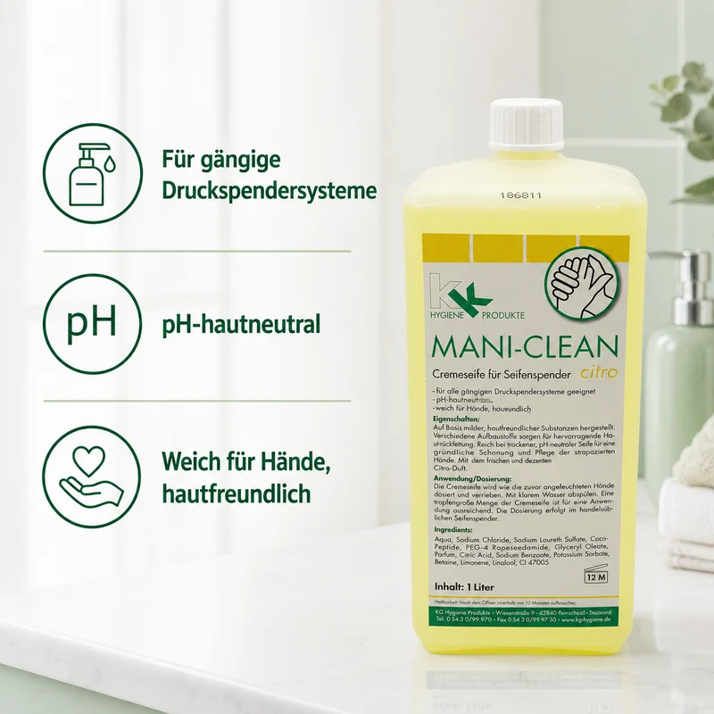 KK Mani-Clean Citro | Cremeseife | Seife | Handwaschseife | 3 x 1 Liter Euroflasche
