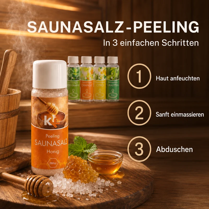 KK Saunaaufguss Set Toskana | Saunakonzentrat | 4 x 100 ml/Flasche + 200g Sauna Salz