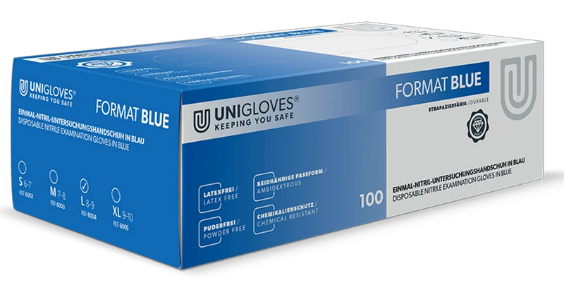 Nitrilhandschuhe FORMAT BLUE von Unigloves S-XL 100 Stück