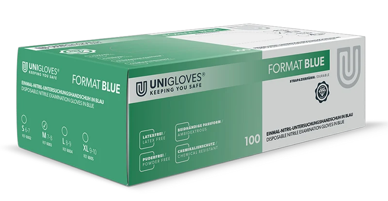 Nitrilhandschuhe FORMAT BLUE von Unigloves S-XL 100 Stück