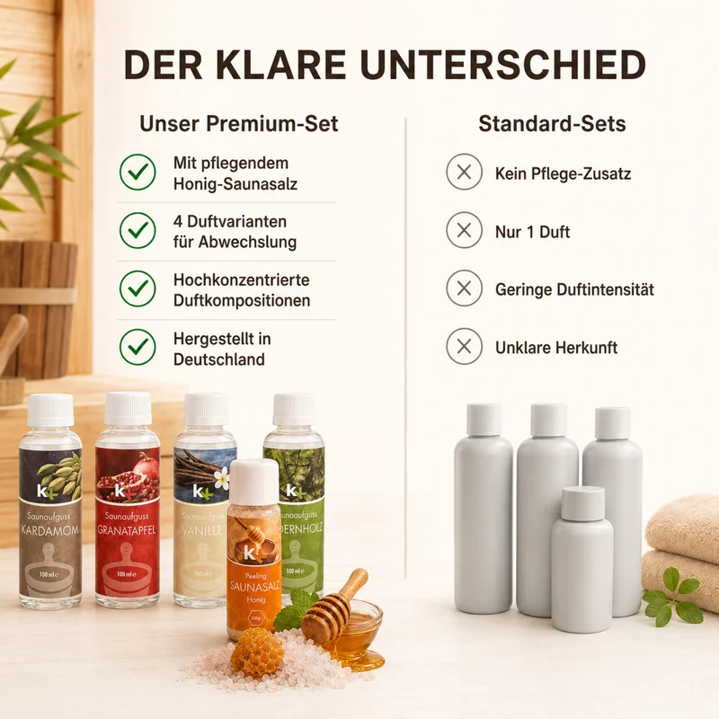 KK Saunaaufguss Set Orient | Saunakonzentrat | 4 x 100 ml/Flasche + 200g Sauna Salz |
