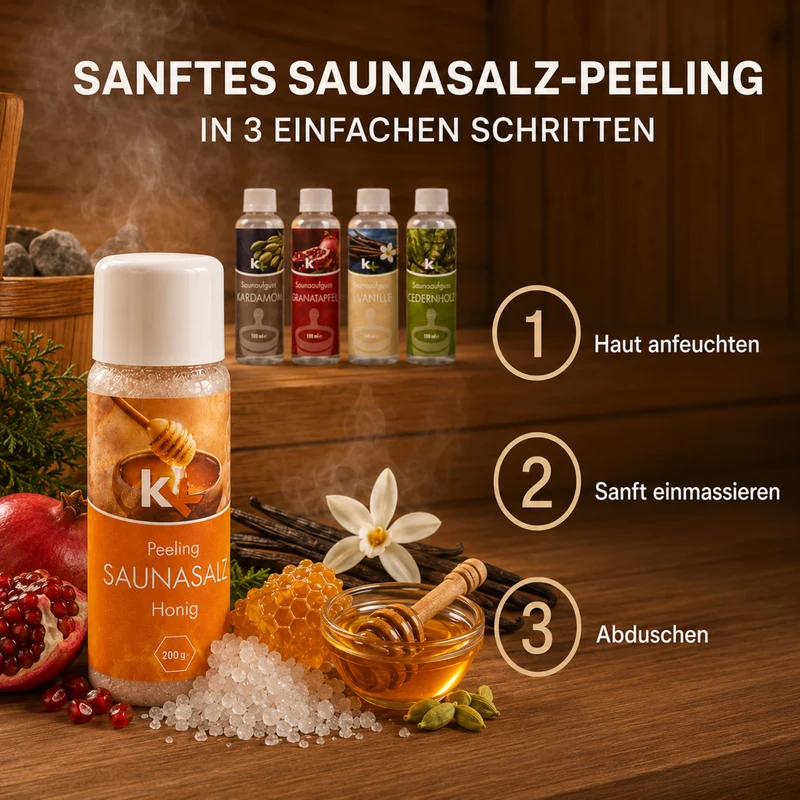 KK Saunaaufguss Set Orient | Saunakonzentrat | 4 x 100 ml/Flasche + 200g Sauna Salz |