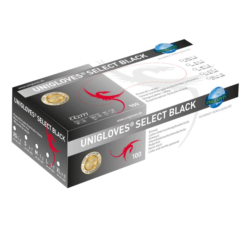 Unigloves Latexhandschuhe SELECT BLACK XS - XL 100 Stück/Box