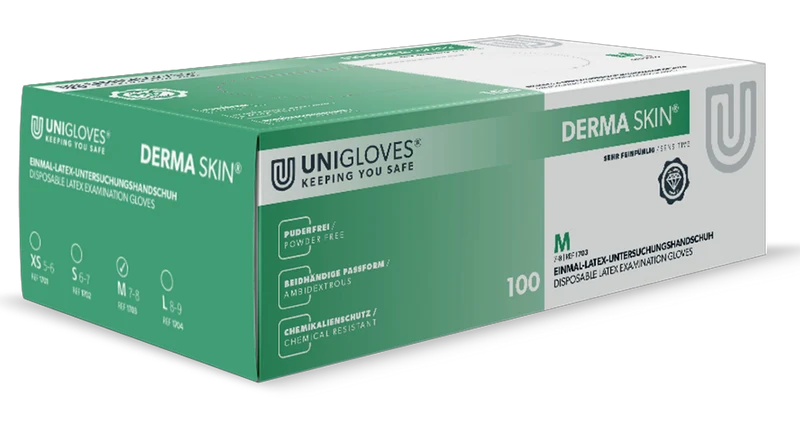 Latexhandschuhe DERMA SKIN von Unigloves in XS-L